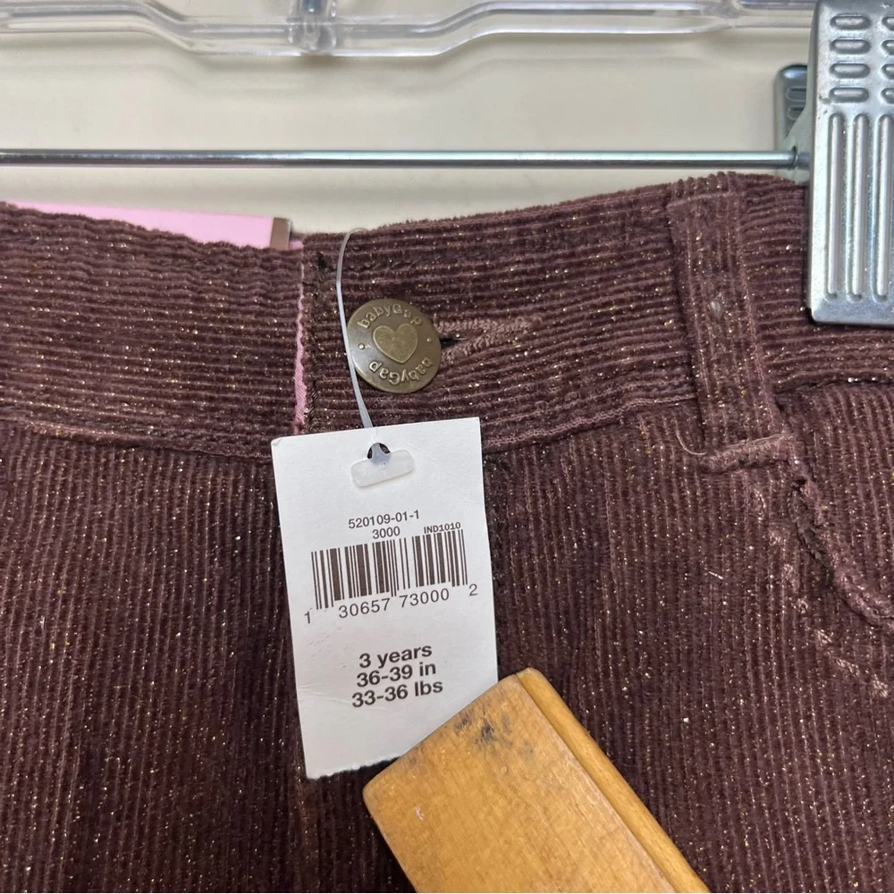 NWT BABY GAP GIRLS‎ BOOTCUT SPARKLY CORDUROY PANTS CORDS 3T 3 YEARS Brown